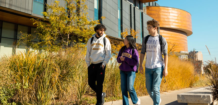 students walking outside Lazaridis Hall