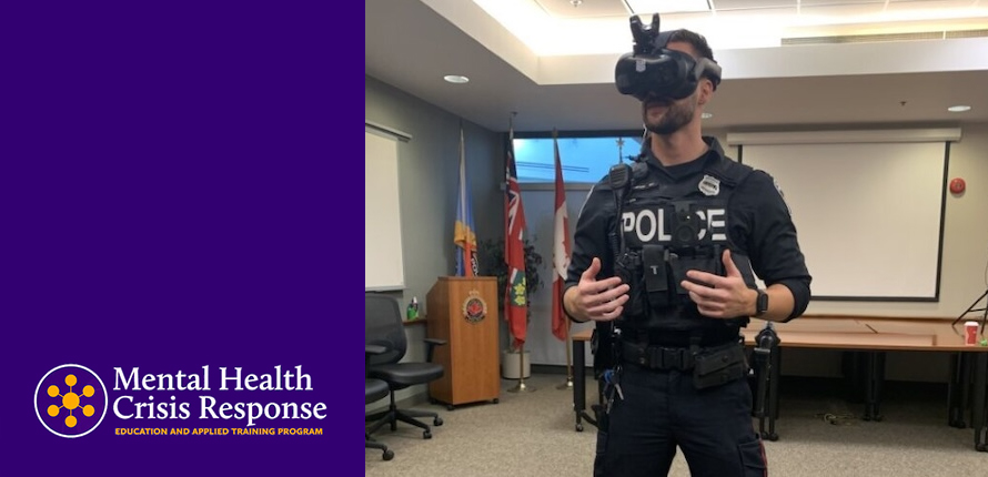 Police officer undergoing training with virtual reality headset