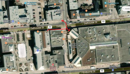 The image below shows the path from 97 Dal to either One Market or the SC Johnson Building