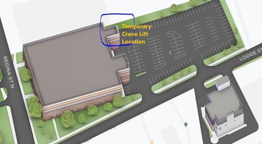 crane lift location at parking lot 2