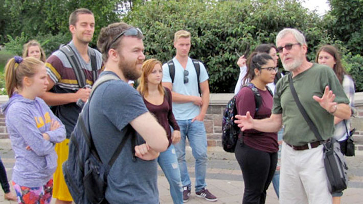 Students at park with professor